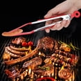 thumbnail image 3 of 2-Pack Stainless Steel Kitchen Tongs with Nylon Square Heads, Perfect for Cooking, BBQ - Red, 3 of 8