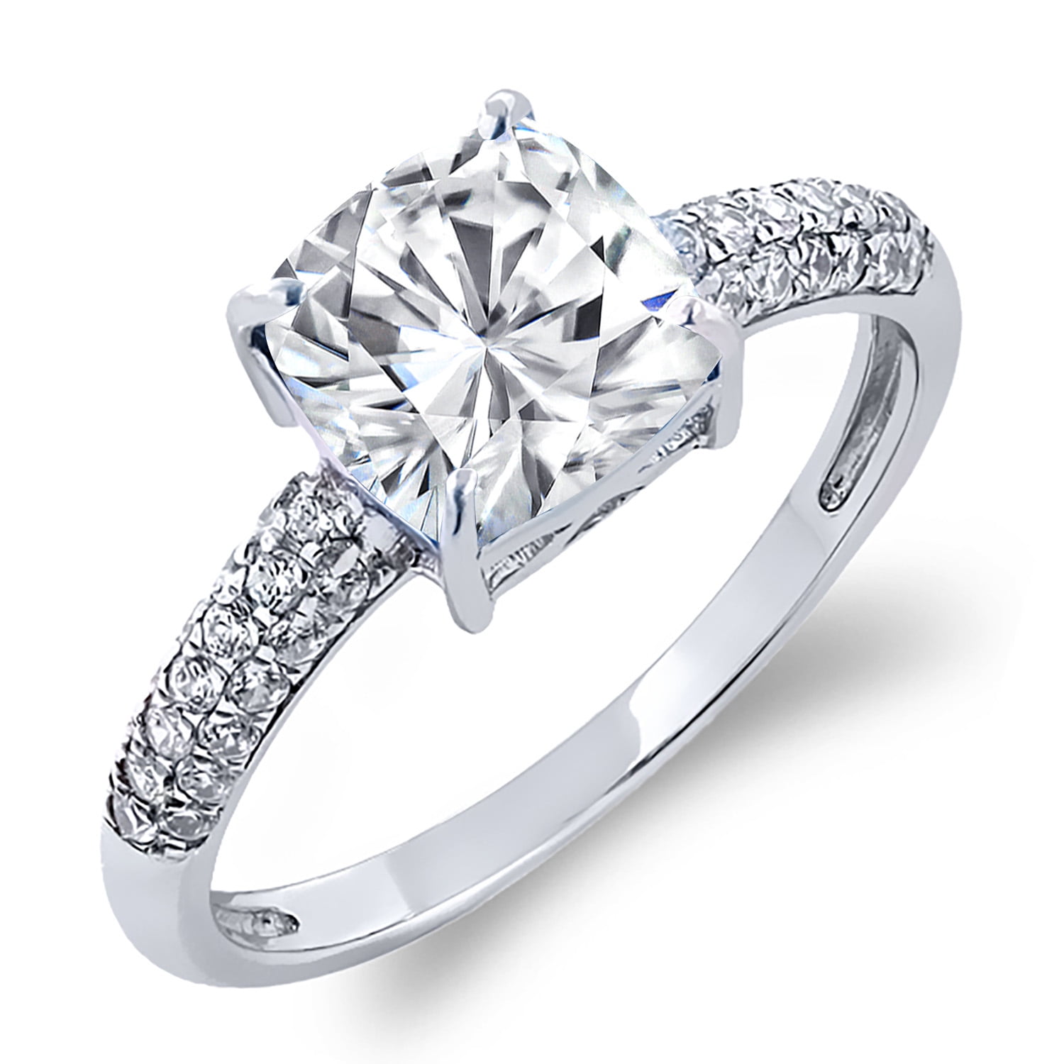 Gem Stone King 925 Sterling Silver Moissanite Engagement Ring for Women (2.13 Cttw, Cushion 7mm, Size 8)