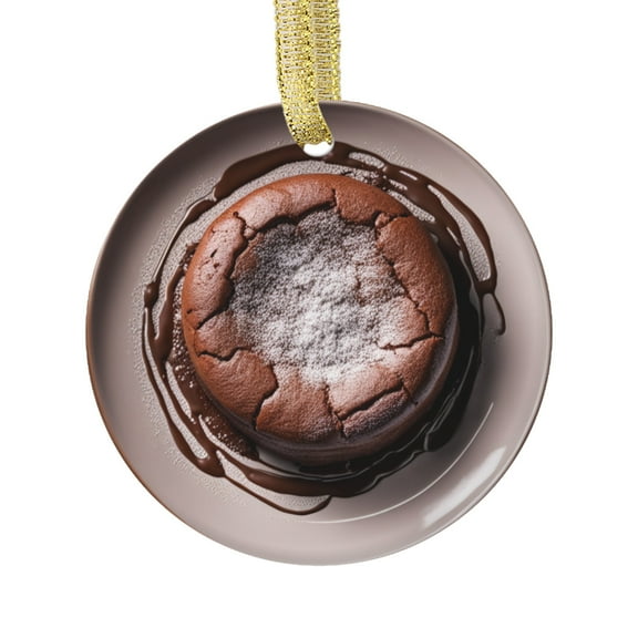 Chocolate Molten Lava Souffle Cake Comfort Food Lovers Foodie Novelty Holiday Christmas Ornament Xmas Tree Gift (Flat Design Printed on Ceramic, NOT 3D)