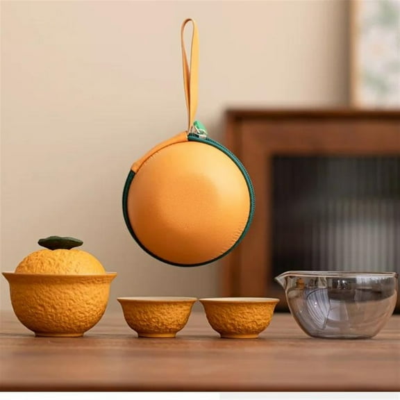 Bionic Ugly Orange Ceramic Tea Set 1 Pot 2 Cups Tea Making Travel Tea Set Portable Handbag Decoration