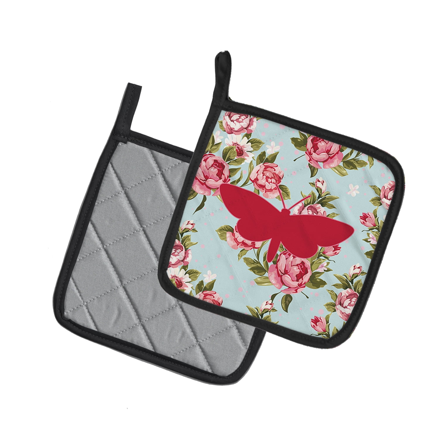 Caroline's Treasures BB1059-RS-BU-PTHD Moth Shabby Chic Blue Roses Pair of Pot Holders , 7.5HX7.5W, multicolor