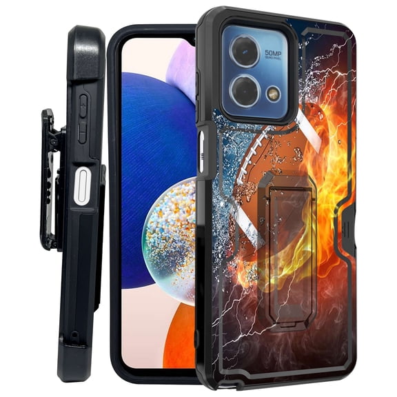 ANJ  Rugged Shockproof Kickstand Hybrid Case with Card Slot and Holster   Tempered Glass Cover for Motorola Moto G Stylus 5G (2023) - Fiery Football