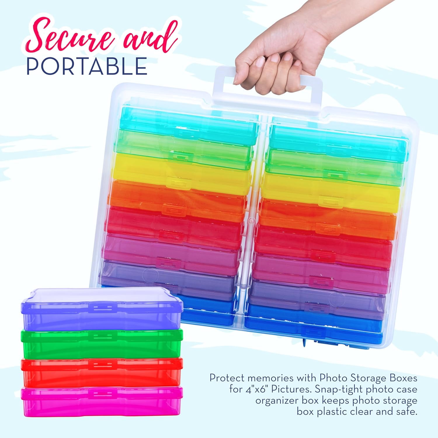 4E's Novelty 16 Pack Clear Multi-color Photo Box with 4x6 Photo Cases and Multicolor Photo Box, 4x6 Photo Storage Box