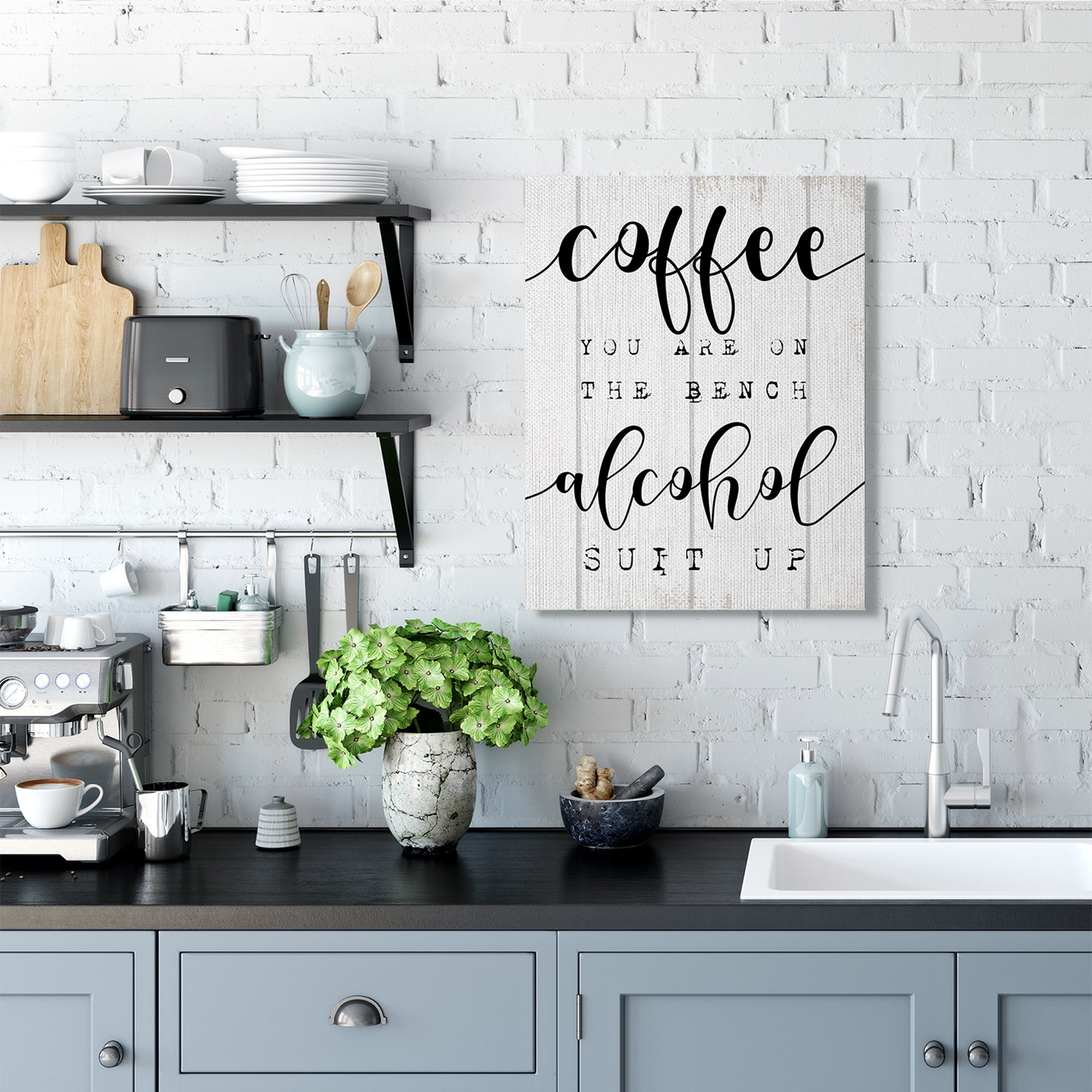 Industries Coffee Benched Alcohol Suit Up Phrase Sports Pun 24 in x 30 in Drawing Canvas Art Print, by Stupell Home Décor