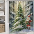 thumbnail image 5 of Christmas Trees, Snowmen Shower Curtain Home Decor, Polyester Cotton Fabric Waterproof Modern Bath Curtain with 12 Hooks 72x72 Inch, 5 of 8