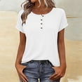 thumbnail image 2 of Htigea Women's Crewneck Henley Shirts Summer Short Sleeves Solid Color Casual Everyday Versatile Tops White L, 2 of 9