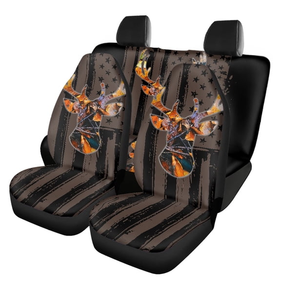 Pzuqiu US Flag Deer Car Seat Covers Easy to Install Car Decor Accessories Breathable All Season Fit Full Set Fit for Vans Truck