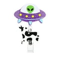 thumbnail image 4 of COM1950s 1 Pcs Luminous Cute Ufo Cow Badge Reel Retractable Kawaii Badge Reel with Id Clip Funny Badge Reel for Nurse Nursing Name Tag Card Medical Rn Cna Medical Assistant Gifts- Blue Yellow, 4 of 7