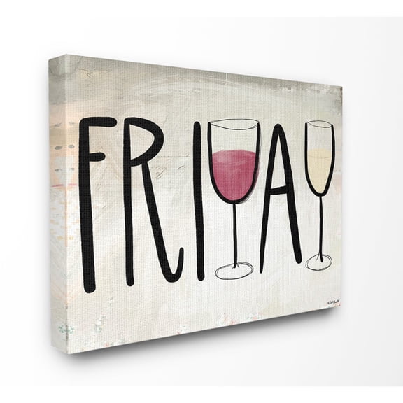 The Stupell Home Decor Friday Red and White Wine Glasses Weekend Typography