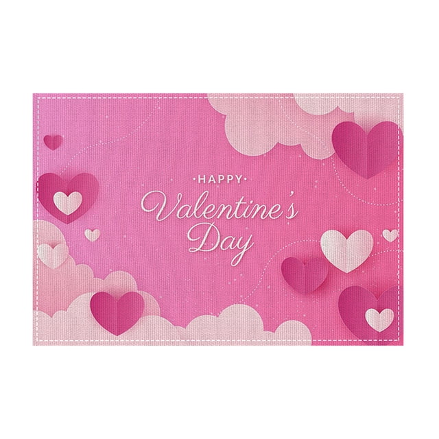 Valentine's Day Decorations,Holiday Table Mat Set of 1 Linen Printed Insulation Pad for Romantic Candlelight Dinner Dining Room Setting and Western Decor