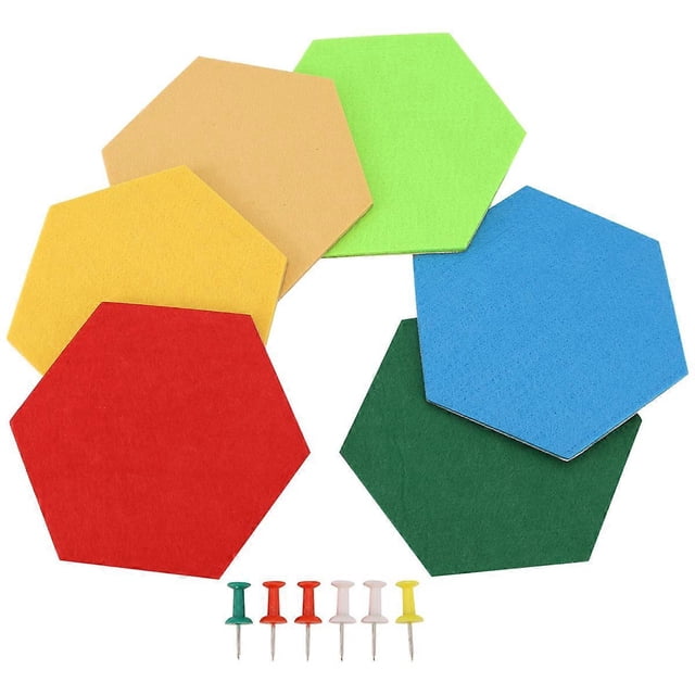 6 Pack Hexagon Felt Pin Board Self Adhesive Bulletin Memo Photo Cork Boards Colorful Foam Wall Decor