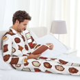 thumbnail image 4 of Mens Pajamas Set, Delicate Chocolate Print Button Down Long Sleeve Loungewear Sleepwear Pjs sets for Men, 4 of 5