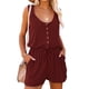 thumbnail image 1 of Mameluco sin mangas de verano para mujer, mono informal con cuello redondo y botones en la cintura, camiseta sin mangas con bolsillo, color burdeos XXL, 1 of 6