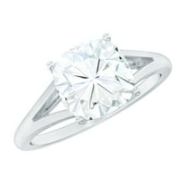 Rosec Jewels Moissanite Cushion Cut Engagement Ring Solitaire - Split Shank Ring (8 mm, 3 Carat, D-VS1 Quality), 14K White Gold, US 4.00
