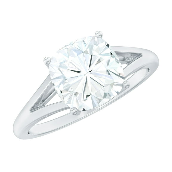 Rosec Jewels Moissanite Cushion Cut Engagement Ring Solitaire - Split Shank Ring (8 mm, 3 Carat, D-VS1 Quality), 925 Sterling Silver, US 4.00