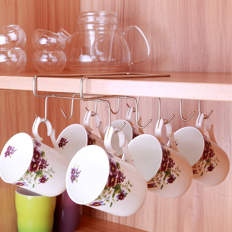 Cup Hooks for Hanging Under Shelf to Save Space Coffee Cup Organizer 4 Pack Mug Rack Under Cabinet for Bar Kitchen Utensils Display 12 Hooks Total Under Cabinet Mug Hanger