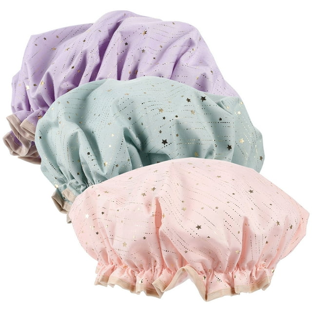 3Pcs Double-layer Bathing Caps Waterproof Shower Caps Portable Bath Caps Hair Bonnets