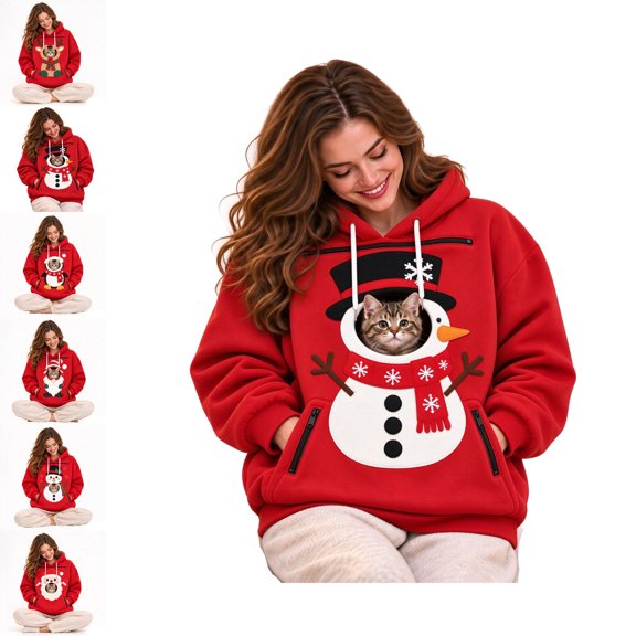 Christmas Dog Hoodie with Pouch Oversized Pet Carrier Hoodies with Pockets Womens Mens Vacation Fashion Clothes