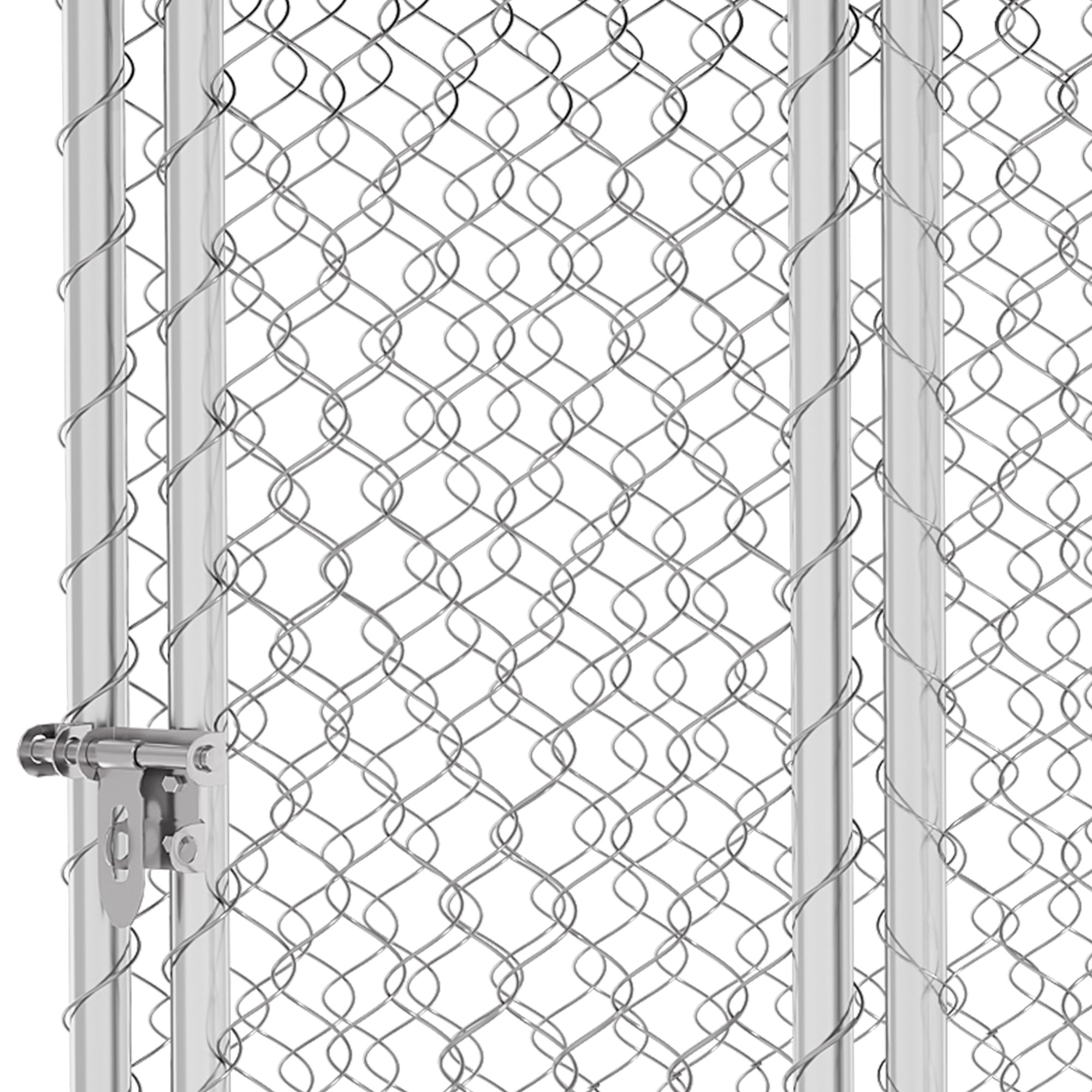 ModFusion 7.5' x 7.5' Large Outdoor Metal Dog Kennel with Weatherproof Canopy, Secure Lock & Adjustable Pet Feeding Bowls – Perfect for Pets
