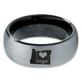 thumbnail image 2 of Tungsten Oregon The Beaver State Love Heart Band Ring 8mm Men Women Comfort Fit Black Dome Brushed Gray Polished, 2 of 4