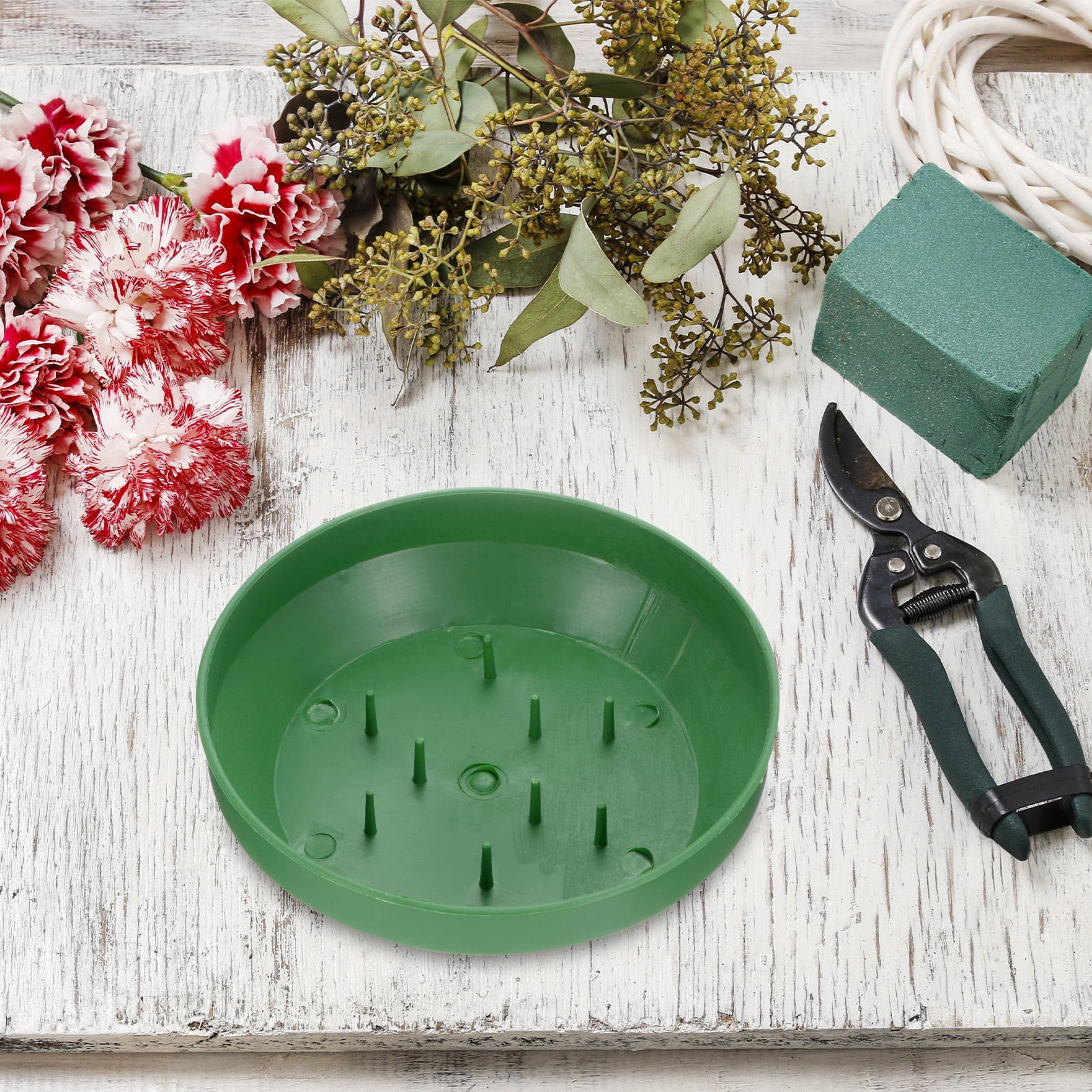 8-Pack Floral Centerpiece Trays, 5.51 Inch Plastic Bowl Flower Arrangement Base Round Foam Holder [Green]