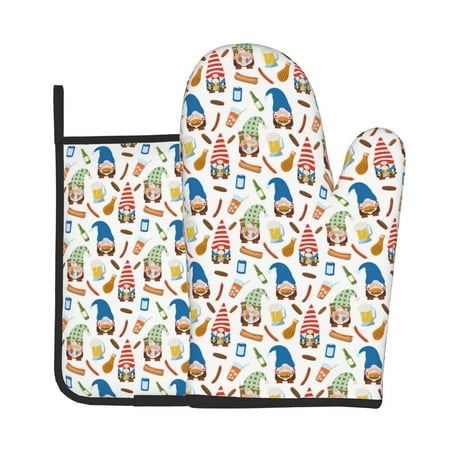 

Bingfone Barbecue Gnomes Print Oven Mitts Pot Holders Set 2 PCS for Kitchen for Cooking Grilling Baking BBQ Pot Holders Cook Essentials