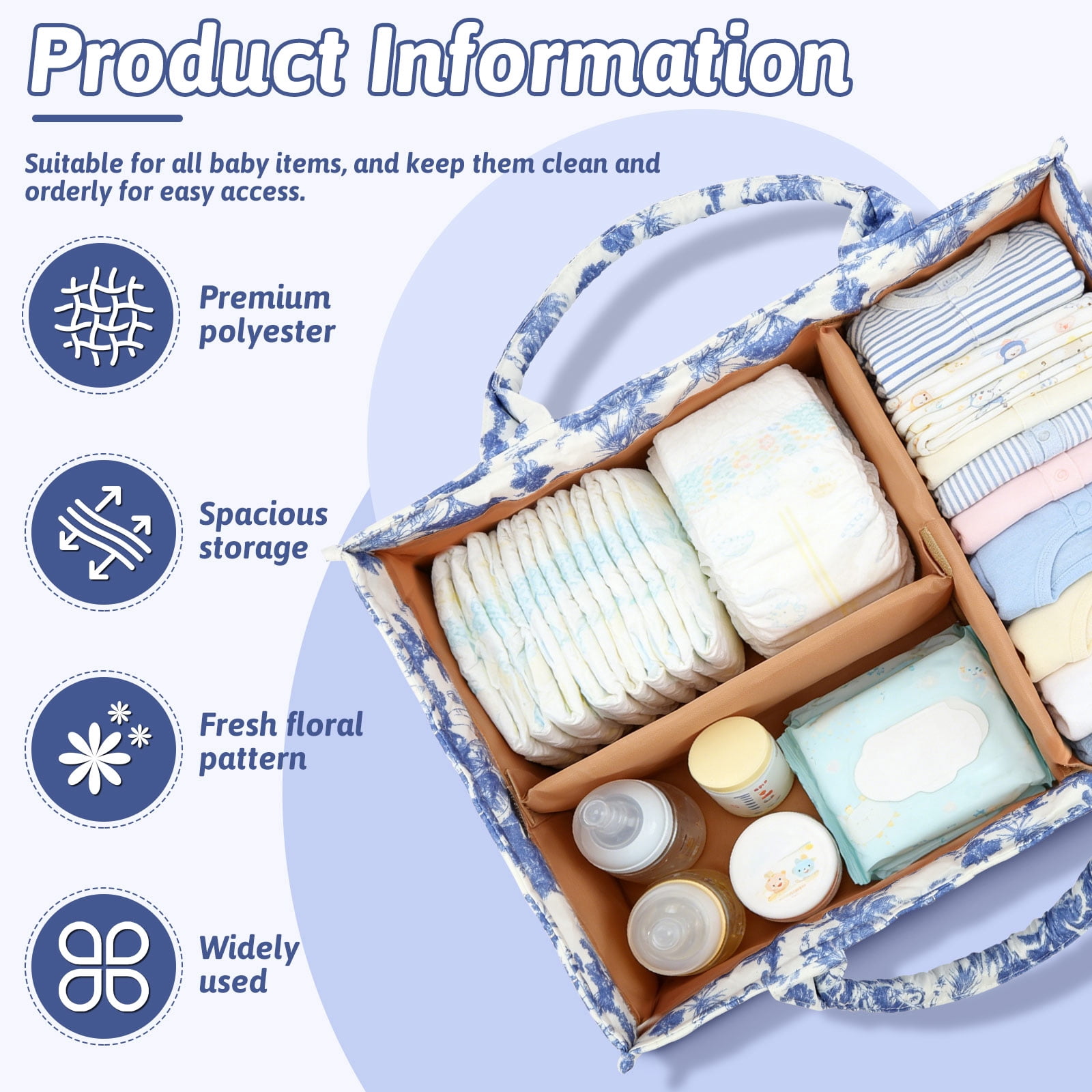 Ikoopy Baby Diaper Caddy Organizer Nursery Storage Bin Basket with Handle Portable Diaper Organizer Suitable for Indoor Outdoor