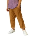 thumbnail image 2 of IFNWSV Boys Pants Solid Color Cotton Linen Breathable Elastic Waistband Comfortable Loose Casual Trousers Brown 4-5 Years, 2 of 7