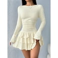 thumbnail image 5 of Female Long Sleeve Corset Mini Dress Ruffle Hem Short Party Club Dresses Color XS, 5 of 9