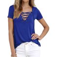 thumbnail image 1 of Women Lace Up V Neck Short Sleeve Shirt, 1 of 2