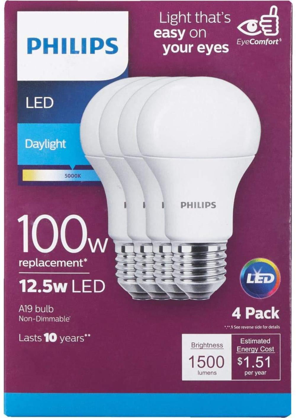 100W Equivalent 10,000 Hours Cool White Non-Dimmable KOR 15W LED A19 Light Bulb 4000K Pack of 6 Long Life with E26 Base UL Listed 1500 Lumens LED 15 Watt Standard Replacement Bulbs 