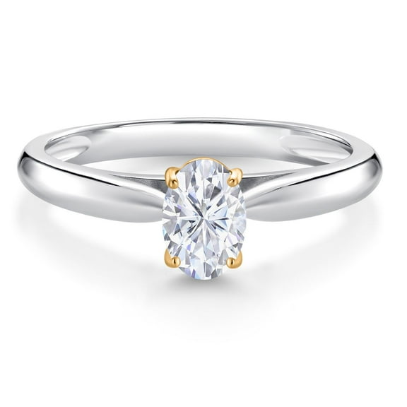 Gem Stone King 925 Silver and 10K Yellow Gold Solitaire Engagement Ring Oval Moissanite (0.50 Cttw) (Size 9)