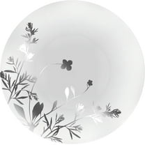 EcoQuality 8 Inch Silver and White Plastic Round Salad Plate Flower Design – Elegant Disposable Dinnerware for Weddings, Parties, and Events – Durable, Stylish, Reusable Tableware (10)