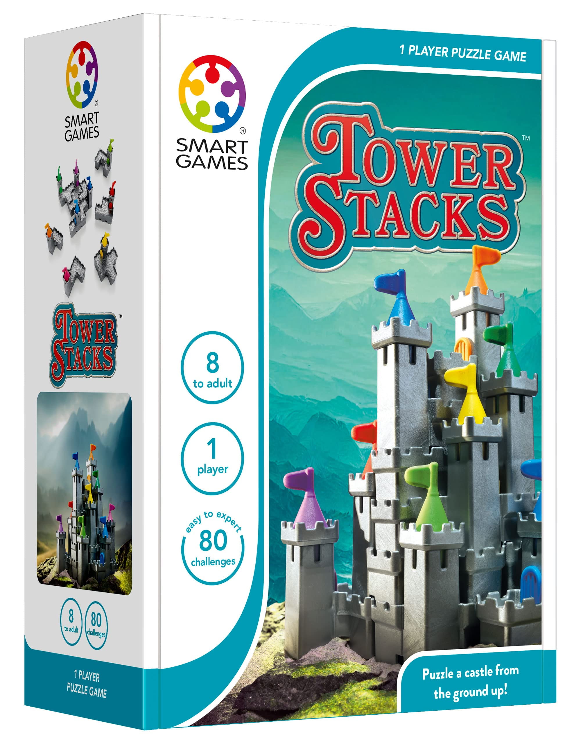 SmartGames Tower Stacks Castle Building Game with 80 Challenges for Ages 8-Adult