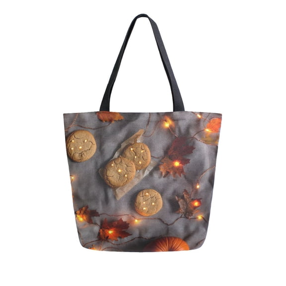 Open Top Canvas Tote Bag with Zipper Reusable Shopping Bag 13.5x15" Roomy Carryall Cookies on The Table