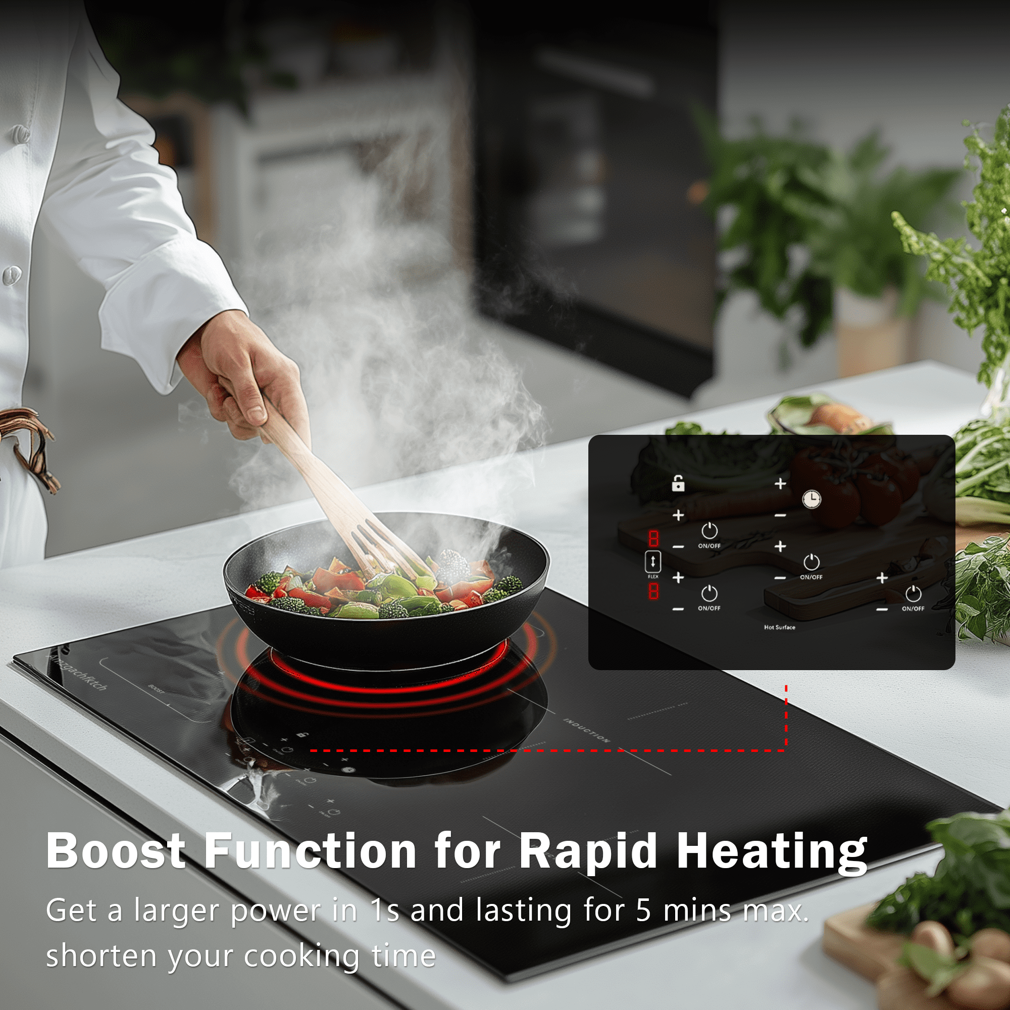 30in Built-In Induction Cooktop 4 Burners, 11600W Touch Control w/ Boost & Bridge-Sync, Easy-Clean Tempered Glass, Child Lock