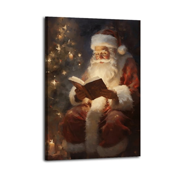Framed Vintage Christmas Canvas Wall Art - Santa Claus Reading Picture,Holiday Home Decor for Living Room Bedroom Farmhouse Christmas Decoration,Ready to Hang Christmas Art