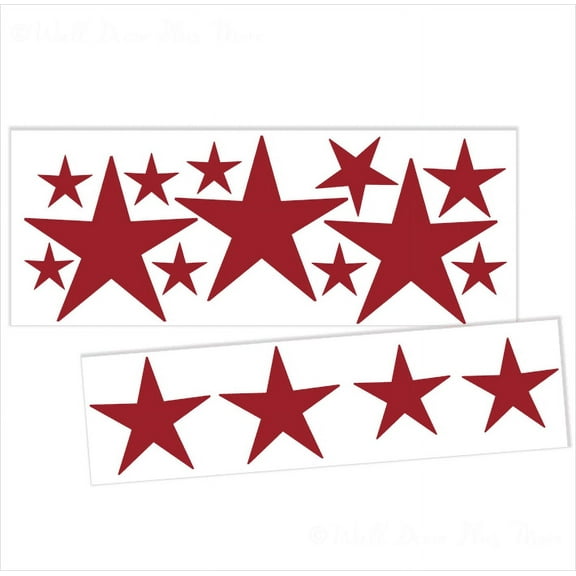 Variety Star Wall Vinyl Sticker Decal 16 Pc 2In to 8In Peel-N-Stick, Red