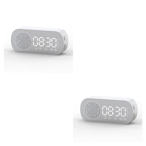 Kearding Reloj despertador digital Funcionamiento con botón recargable Radio portátil compatible con Bluetooth Altavoz Reproductor de MP3 Suministros Blanco 2piezas Kearding CBP164577