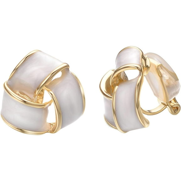 White Enamel Knot Clip on Earrings for Women Gold Plated Love Knot Earrings Non Pierced Resin Earrings Trendy Jewelry
