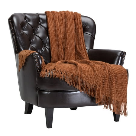 Chanasya Textured Knitted Tassled Throw Blanket - Cashew