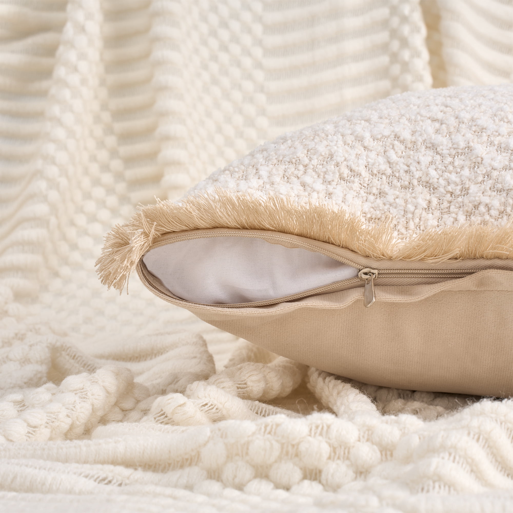 Unique Bargains Set of 2 Boho Soft Square Throw Pillow Covers for Couch Beige