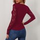 thumbnail image 5 of MHFRRA Camiseta de Manga Larga Ajustada para Mujer con Cuello En V, Diseño de Panel de Encaje, Elegante Ribete Floral, Top Elegante y Cómodo. Rojo, 5 of 5