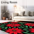 thumbnail image 2 of ODIKA 8'x10' Machine Washable Non-Slip Area Rug, Poinsettia Flower Latch Weaving Kit Holiday Embroidery High Traffic Rug with Pad, Red, 655121, 2 of 8