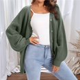 thumbnail image 5 of Women Chunky Knit Cardigan Long Sleeve V Neck Button Up with Pocket Sweater Coat for Fall and Winter Green XXL, 5 of 8