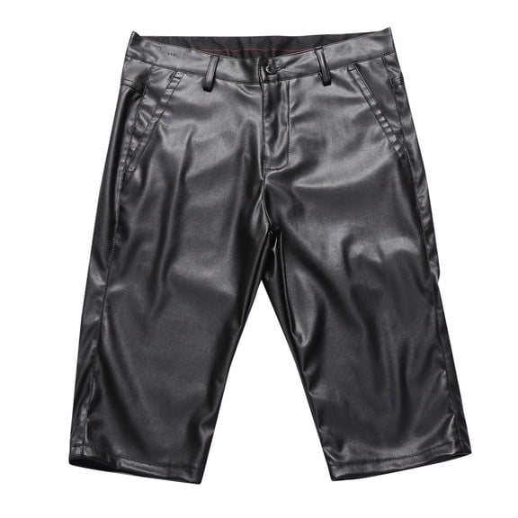 Zylarhe Men's Pants, Men's Leather Pants Motorcycle Fashion Solid Color Casual Men's Short Leather Pants Pants for Men Slim Fit Black 34