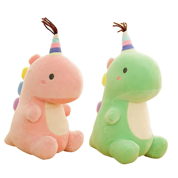 Set de 2 Peluches de Dinosaurio Encantadores para Embellecer tu Casa, Juguete de Peluche, Regalo Perfecto para Niños en su Aniversario Verde claro+rosa