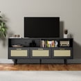 thumbnail image 2 of Cozy Castle Rattan TV Stand with Storage for 65/70 Inch TV, 61" in Boho TV Entertainment Center, TV Console for Living Room, Black, 2 of 7