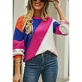 thumbnail image 4 of Multicolor Block Round Neck Sweater Asymmetrical Pattern for Women Fuchsia Large, 4 of 5