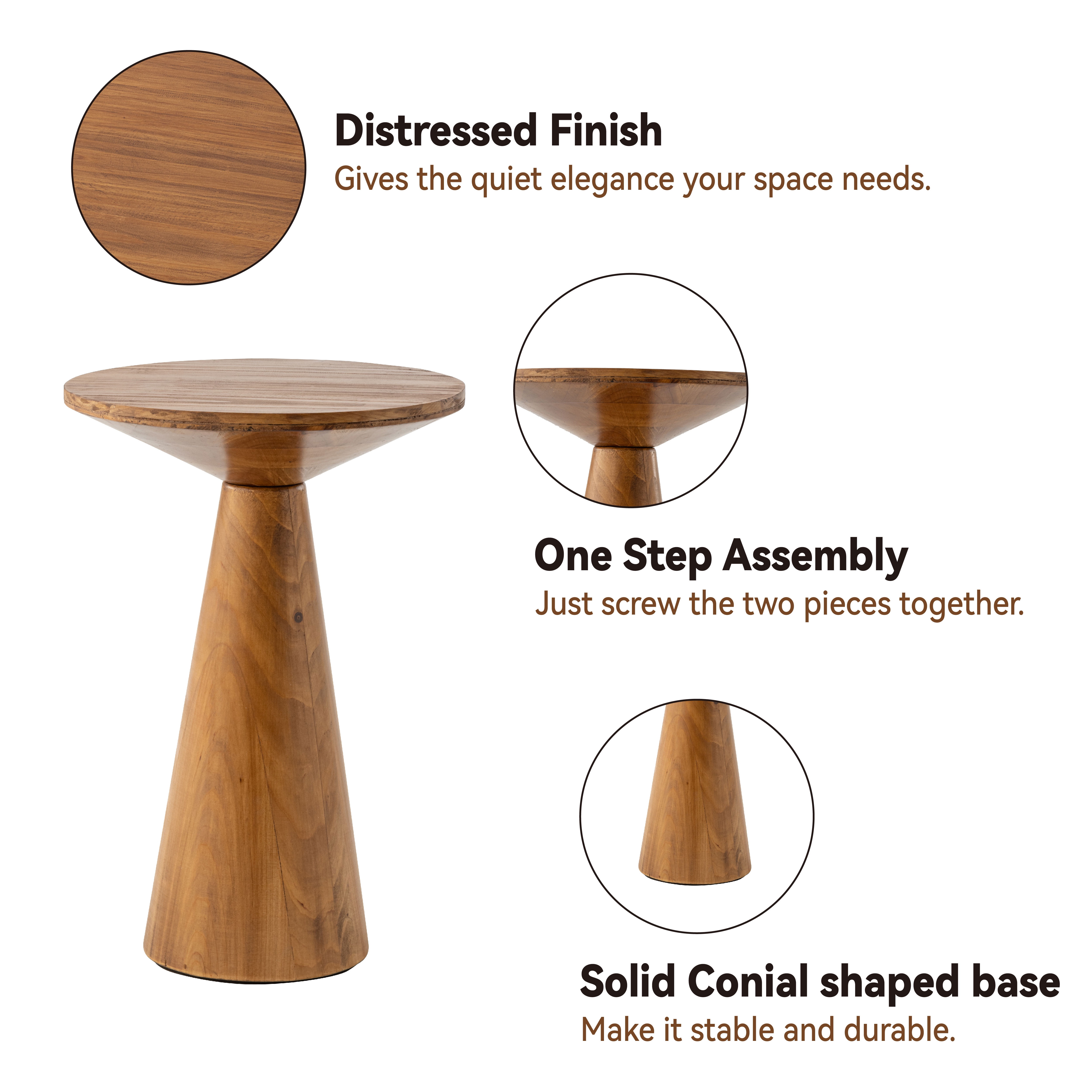 COZAYH Farmhouse Pedestal End Table Round Martini Table Wood Plant Stand Rustic Small Drink Table for Living Room, Bedroom, Walnut